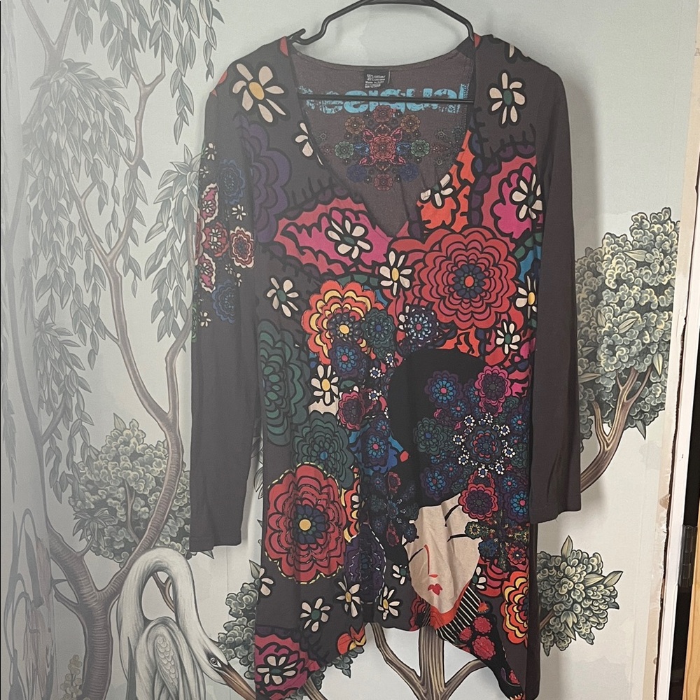 Vintage Desigual Women's Colorful Floral Tunic Top, medium